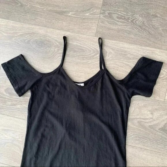 LNA Off The Shoulder Tee Dress T-shirt Mini Cut Out Open Shoulders Black Size XS - Picture 7 of 16